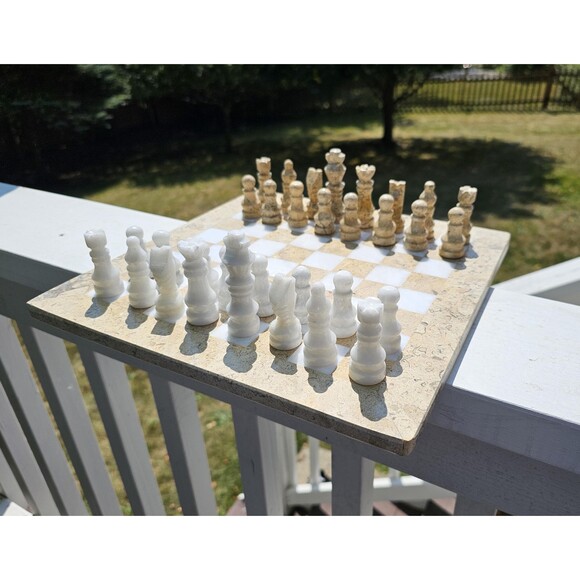 Marble Chess set stone chess set for gift coral and brown Christmas git for him - Picture 2 of 9
